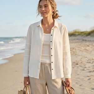 SuperDry Penny Collar Shirt Blouse in Oatmeal Size 10 Lightweight gauzy